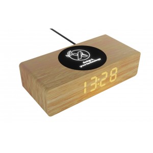 REVEIL BATTERIE DE SECOURS INDUCTION BOIS LOGO LUMINEUX PUBLICITAIRE